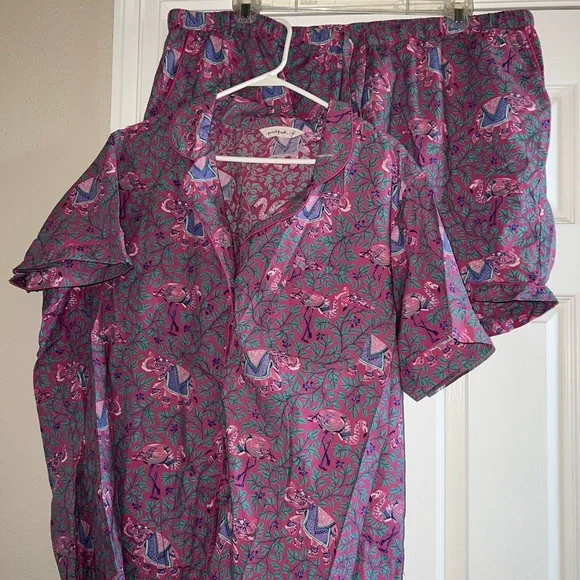 Printfresh Pink and Green Elephant Print Short Sleeve Pajama Set - Picture 1 of 4